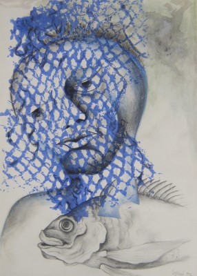�berfischt, 21 x 30 cm, Bleistift/Gouache
